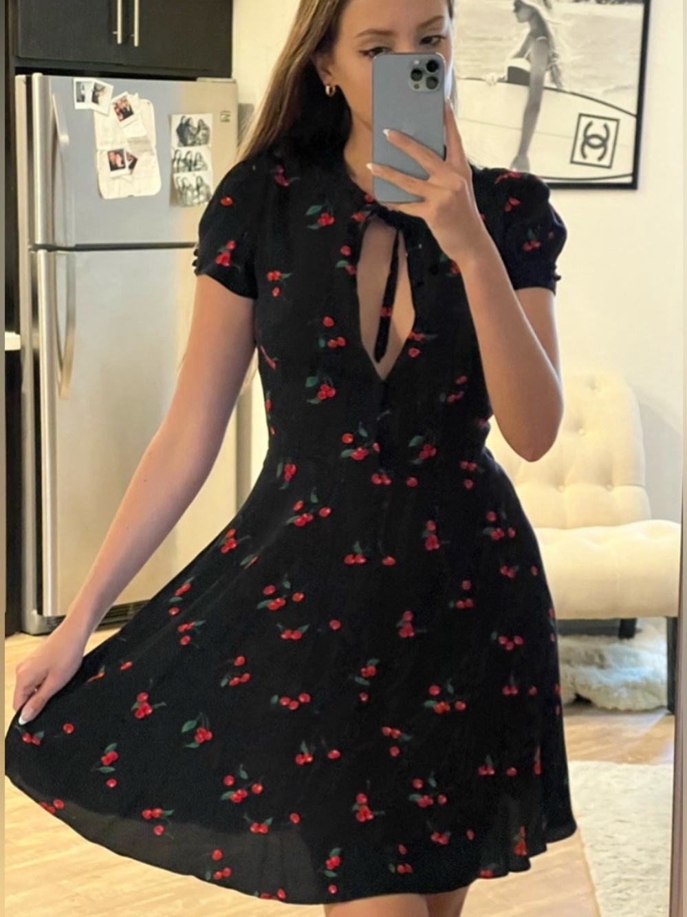 NEW Polo Ralph Lauren Cherry Print Black Dress Size 2